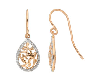 9ct Rose Gold Ornate Diamond Drop Earrings