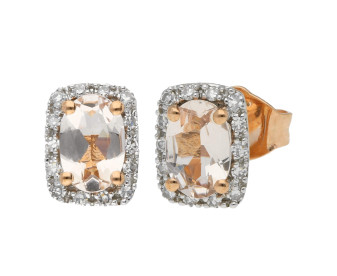 9ct Rose Gold Morganite & Diamond Halo Earrings