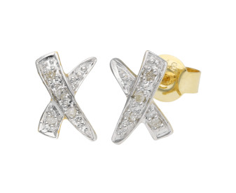 9ct Yellow Gold Diamond Kiss Cross Stud Earrings