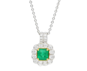 18ct White & Yellow Gold Emerald & Diamond Necklace