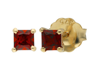 9ct Yellow Gold 3mm Garnet Solitaire Square Shape Earrings 
