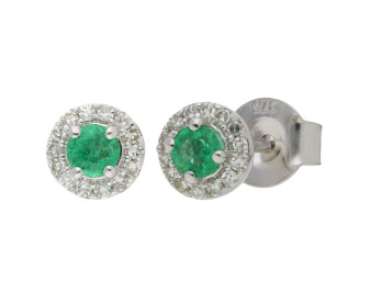 9ct White Gold Emerald & Diamond Halo Earrings