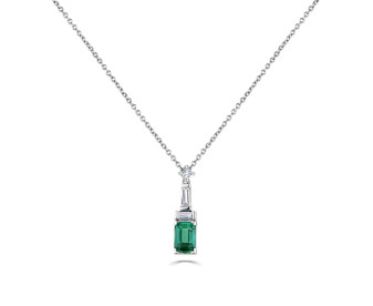 18ct White Gold Diamond & Emerald Pendant