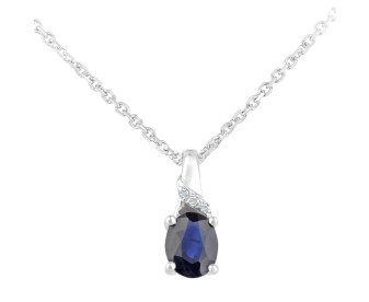 9ct White Gold Diamond & 0.36ct Sapphire Pendant