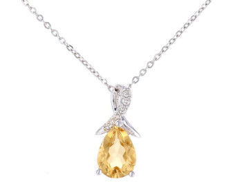 9ct White Gold Citrine & Diamond Pear Shape Pendant