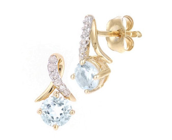9ct Yellow Gold Blue Topaz & Diamond Stud Earrings