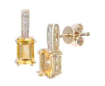 9ct Yellow Gold Citrine & Diamond Drop Stud Earrings