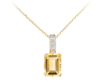 9ct Yellow Gold Citrine & Diamond Pendant
