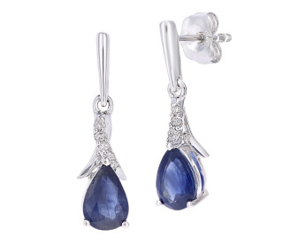 9ct White Gold Sapphire & Diamond Drop Earrings
