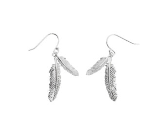 Sterling Silver Double Feather Drop Earrings