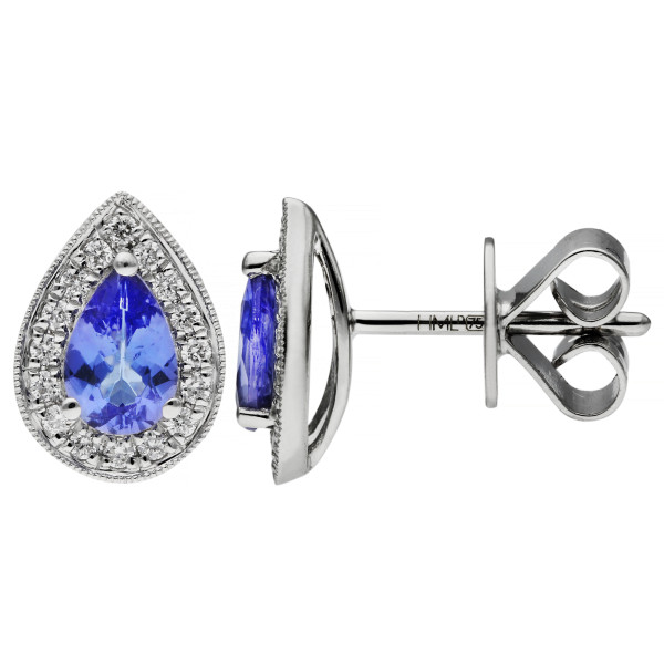 18ct White Gold Tanzanite & Diamond Pear Cluster Stud Earrings