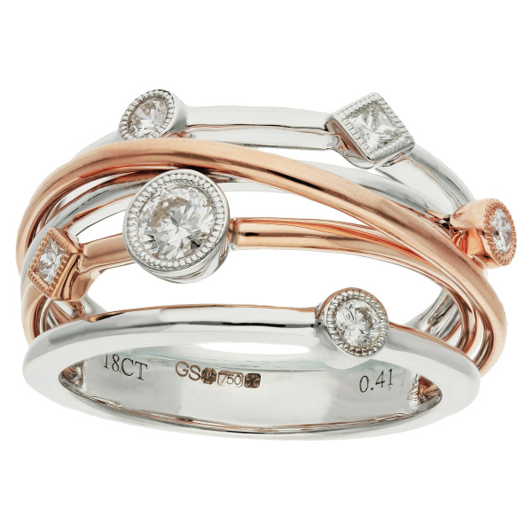 18ct White, Yellow, Rose Gold 0.41ct Diamond Bubble Ring