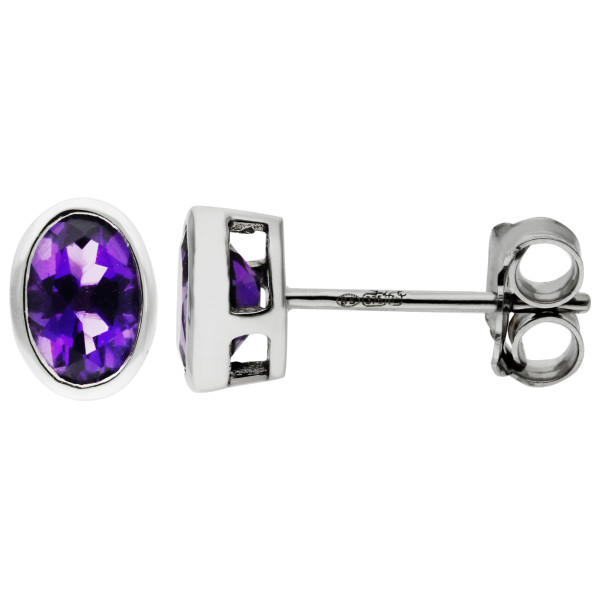 9ct White Gold 0.80ct Oval Amethyst Solitaire Stud Earrings