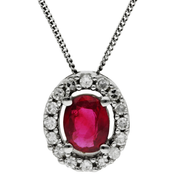 9ct White Gold Ruby & Diamond Pendant