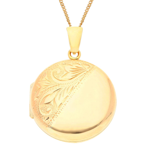 9ct Yellow Gold Half Engraved Round Locket