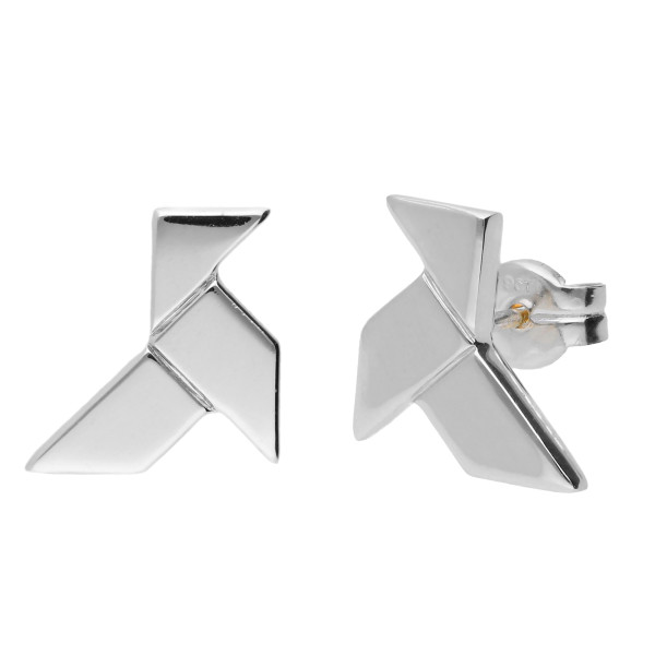 9ct White Gold Origami Bird Stud Earrings