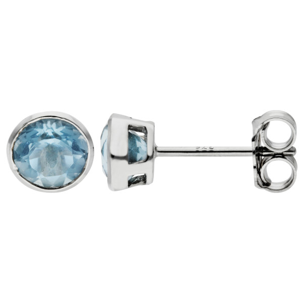 9ct White Gold 0.90ct Round Aquamarine Solitaire Stud Earrings