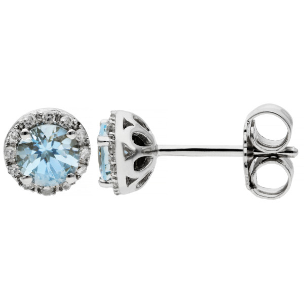 9ct White Gold Aquamarine & Diamond Halo Stud Earrings