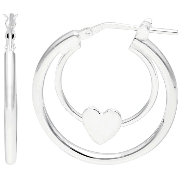 Sterling Silver Double Tube Heart Hoop Earrings