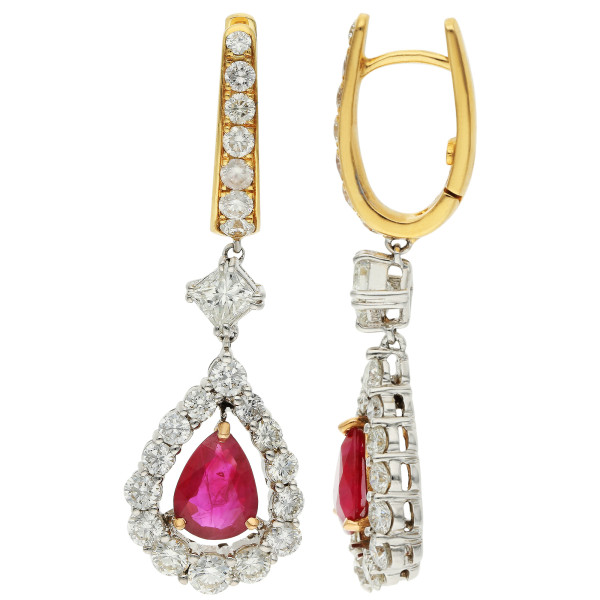 18ct Yellow Gold Diamond & Ruby Earrings