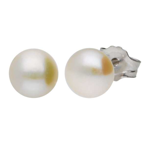 Silver 6mm Freshwater Button Pearl Earrings
