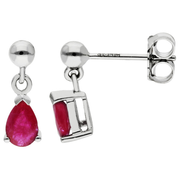 9ct White Gold 6mm Ruby Solitaire Pear Shape Stud Earrings 