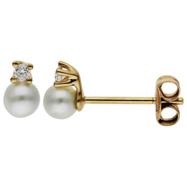 18ct Yellow Gold Diamond & Cultured Pearl Stud Earrings