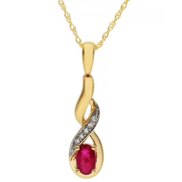 9ct Yellow Gold Ruby & Diamond Twist Pendant