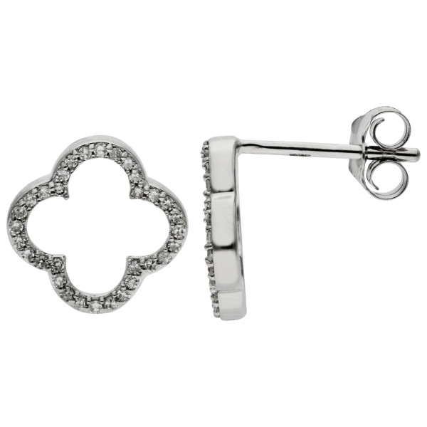 9ct White Gold Diamond Quatrefoil Stud Earrings