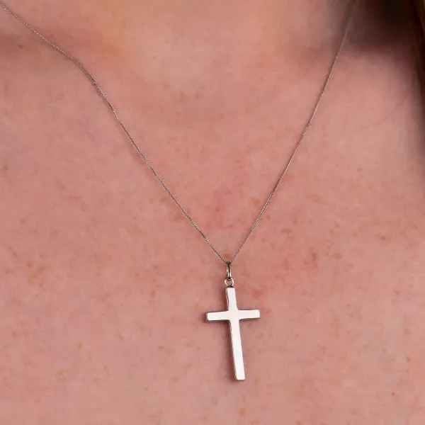 1 Inch Classic Cross Necklace in 14K White Gold | New York Jewelers Chicago