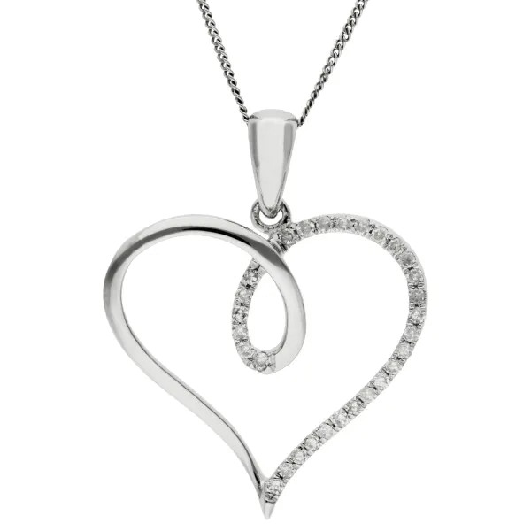 9ct White Gold Diamond Heart Pendant Necklace