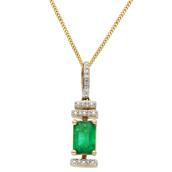 9ct Yellow Gold Diamond & Emerald Pendant