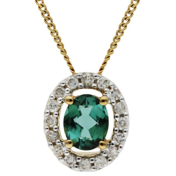 9ct Yellow Gold Diamond & 0.20ct Green Tourmaline Pendant