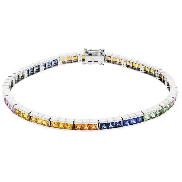 9ct White Gold & Rainbow Sapphire Tennis Bracelet