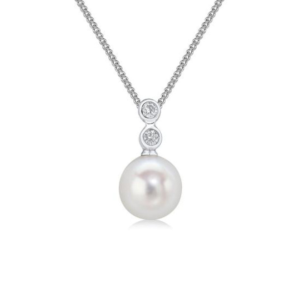 18ct White Gold Diamond & Pearl Pendant