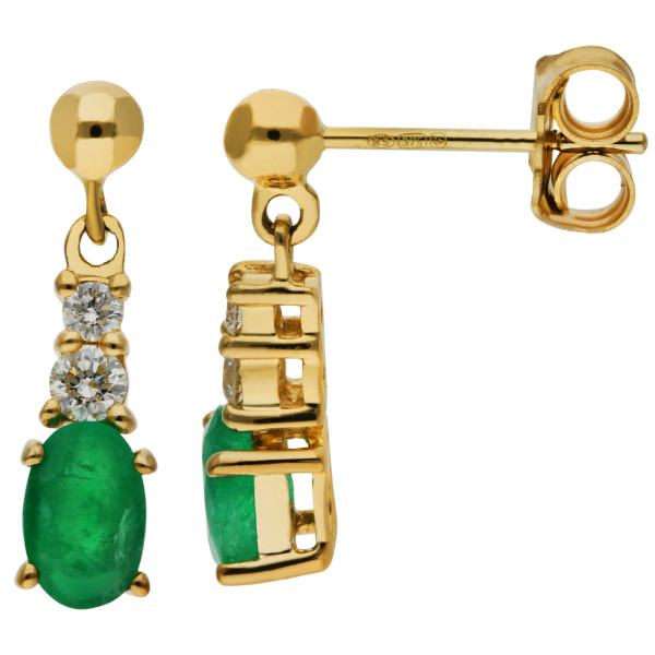 9ct Yellow Gold Diamond & 0.85ct Emerald Earrings 