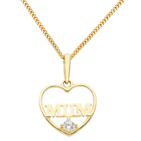 9ct Yellow Gold Cubic Zirconia Mum Heart Pendant