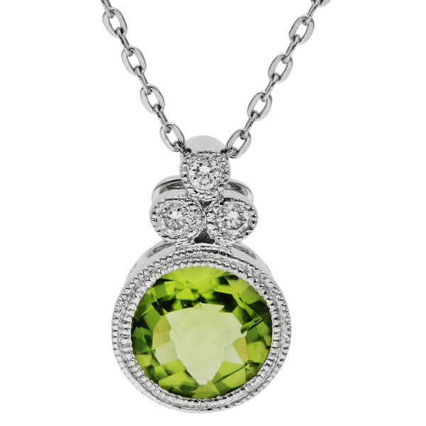 9ct White Gold Diamond & 0.95ct Peridot Pendant