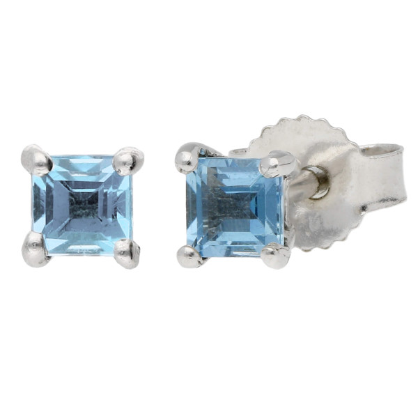 9ct White Gold 3mm Aquamarine Solitaire Square Shape Stud Earrings 