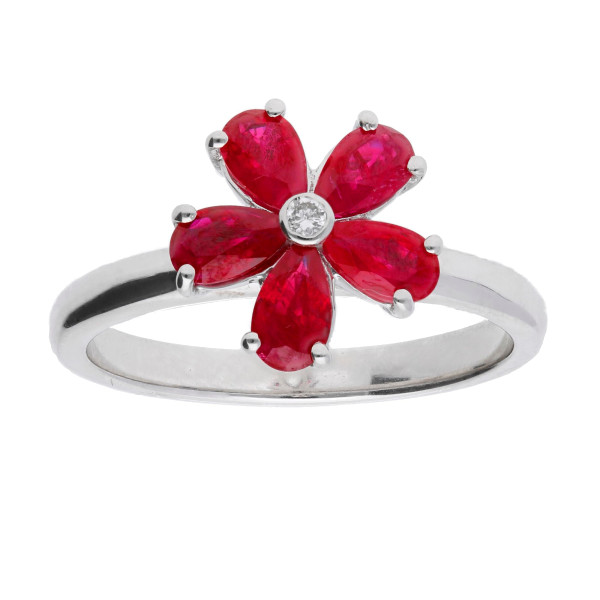 9ct White Gold 1.10ct Ruby Flower Ring