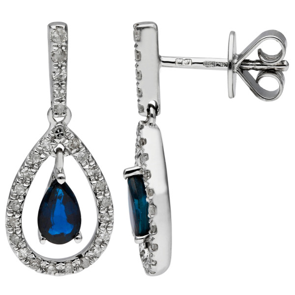 18ct White Gold Sapphire & Diamond Pear Shape Drop Earrings