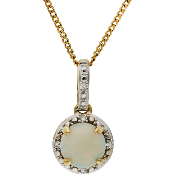 9ct Yellow Gold Diamond & Opal Pendant