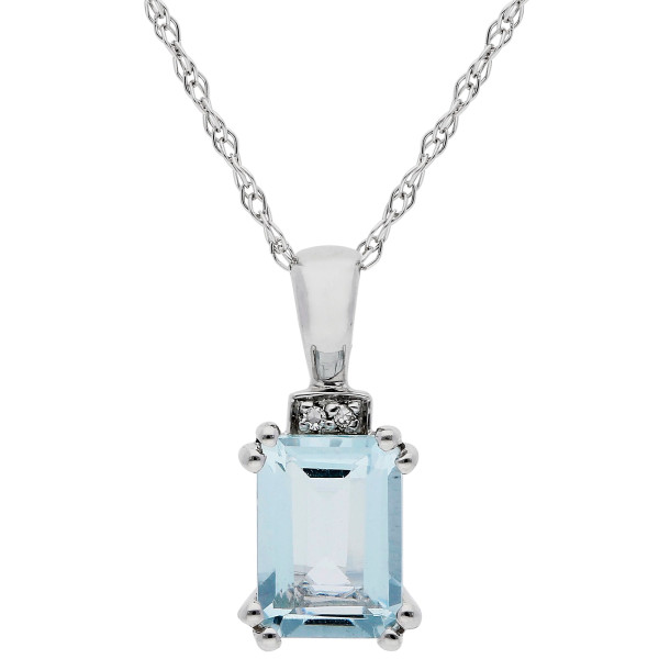 9ct White Gold Aquamarine & Diamond Pendant Necklace