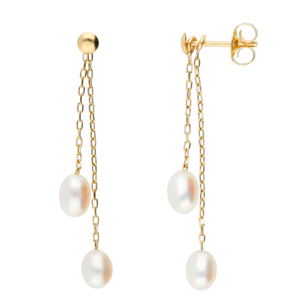 9ct Yellow Gold Freshwater Rice Pearl Drop Earrings