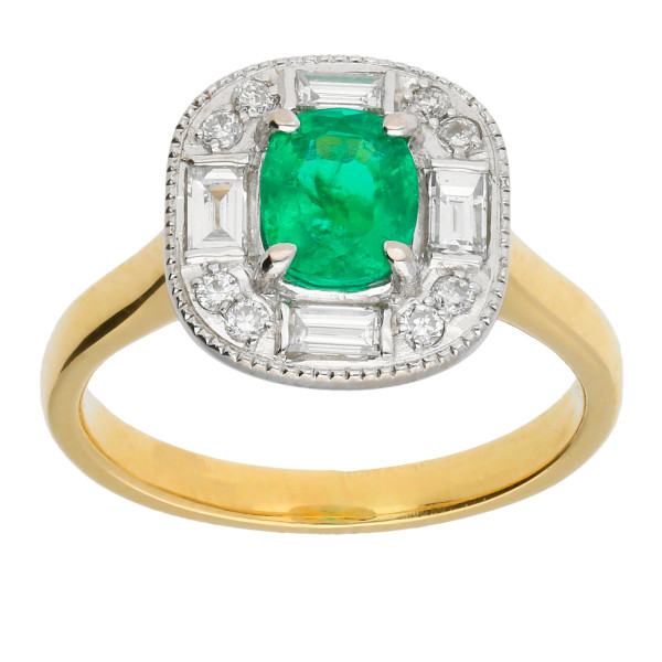 18ct Gold 0.70ct Emerald & 0.30ct Diamond Cluster Ring