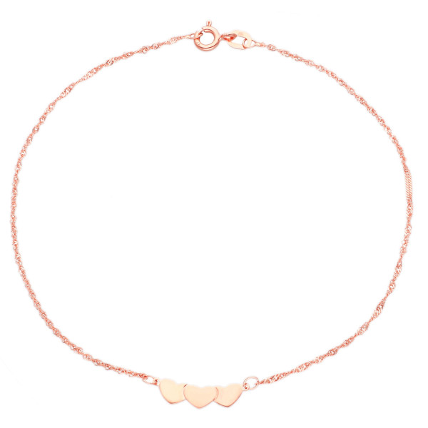 9ct Rose Gold Heart Twist Curb Chain Anklet
