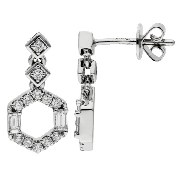 18ct White Gold & Diamond Hexagonal Drop Earrings