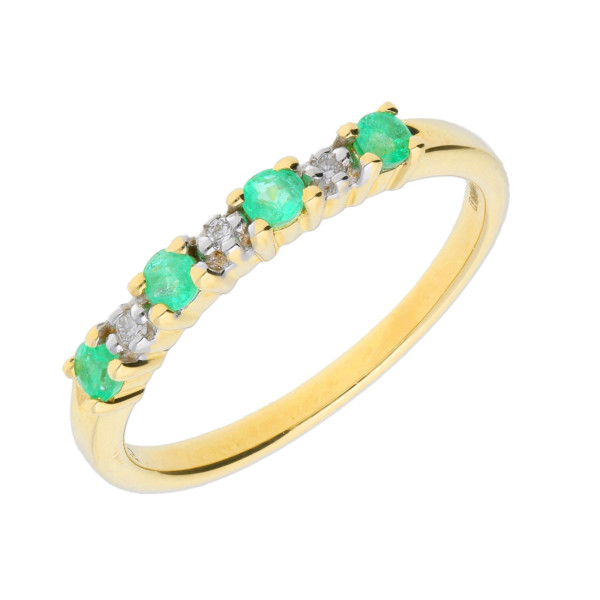 9ct Yellow Gold Emerald & Diamond Eternity Ring-L