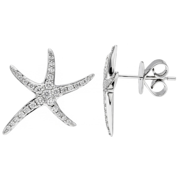 18ct White Gold Diamond Starfish Stud Earrings