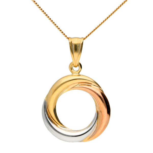 9ct Rose, Yellow & White Gold Entwining Circles Pendant